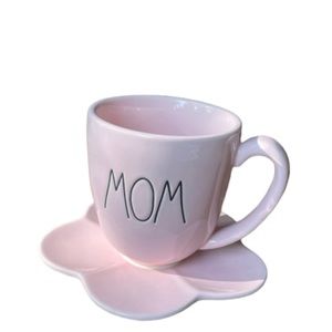 NEW Rae Dunn Pink Mom Teacup and Flower Saucer Set